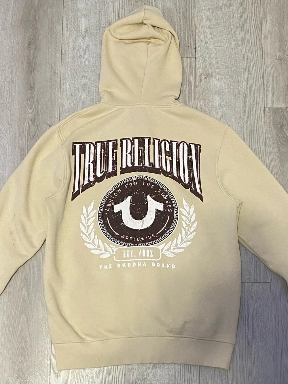 True Religion Beige Zip-Up Hoodie with Sherpa Lining